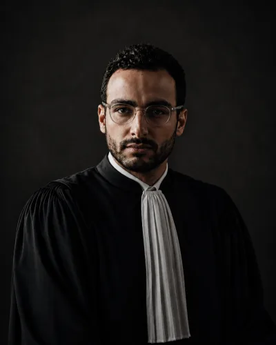 Maître Benjamin Taieb, avocat, en robe